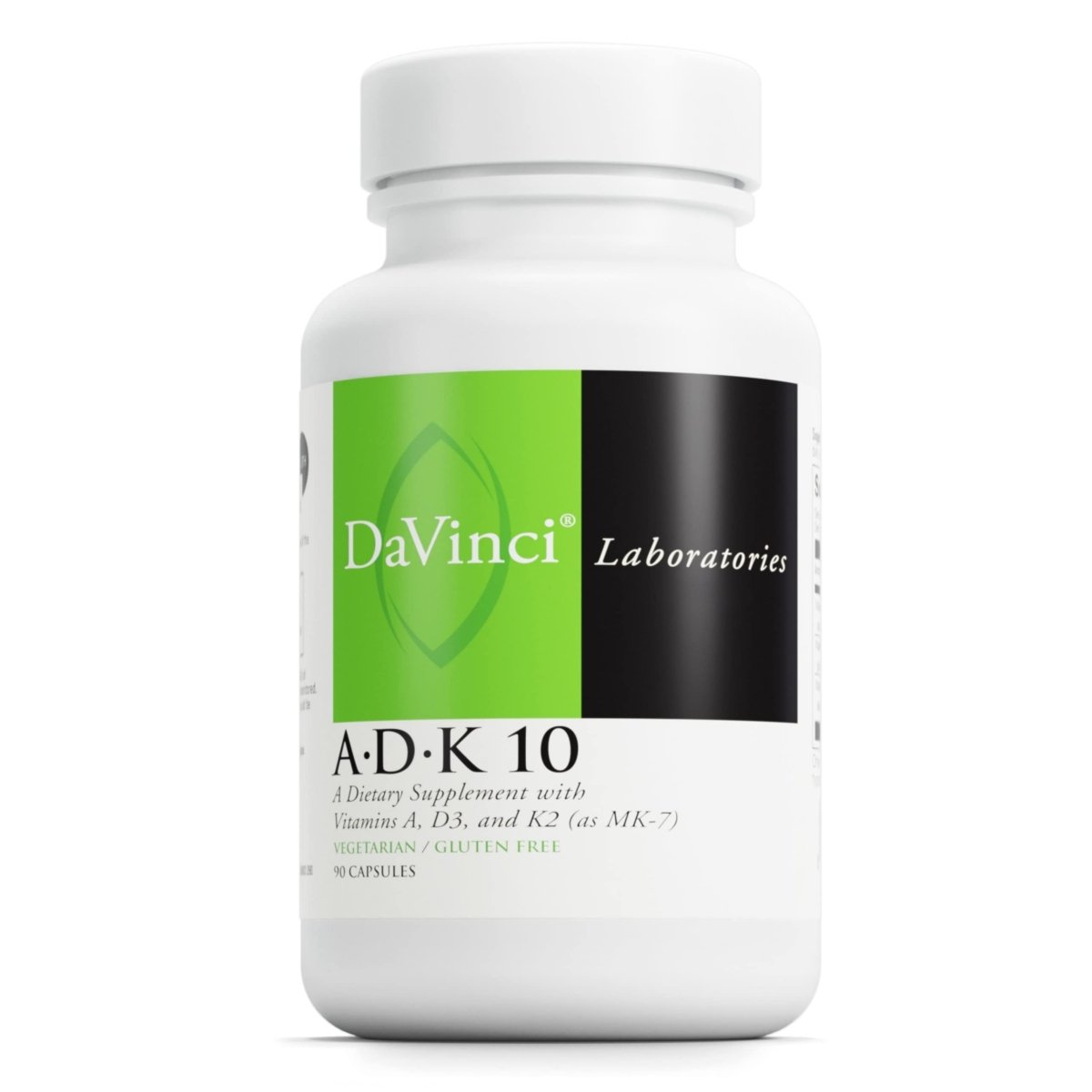 DaVinci Labs ADK 10 - Dietary Supplement to Support Bone Structure, Heart Health and Immune Function - With Vitamin A, Vitamin D3 10,000 IU and Vitamin K2 - Gluten-Free - 90 Vegetarian Capsules