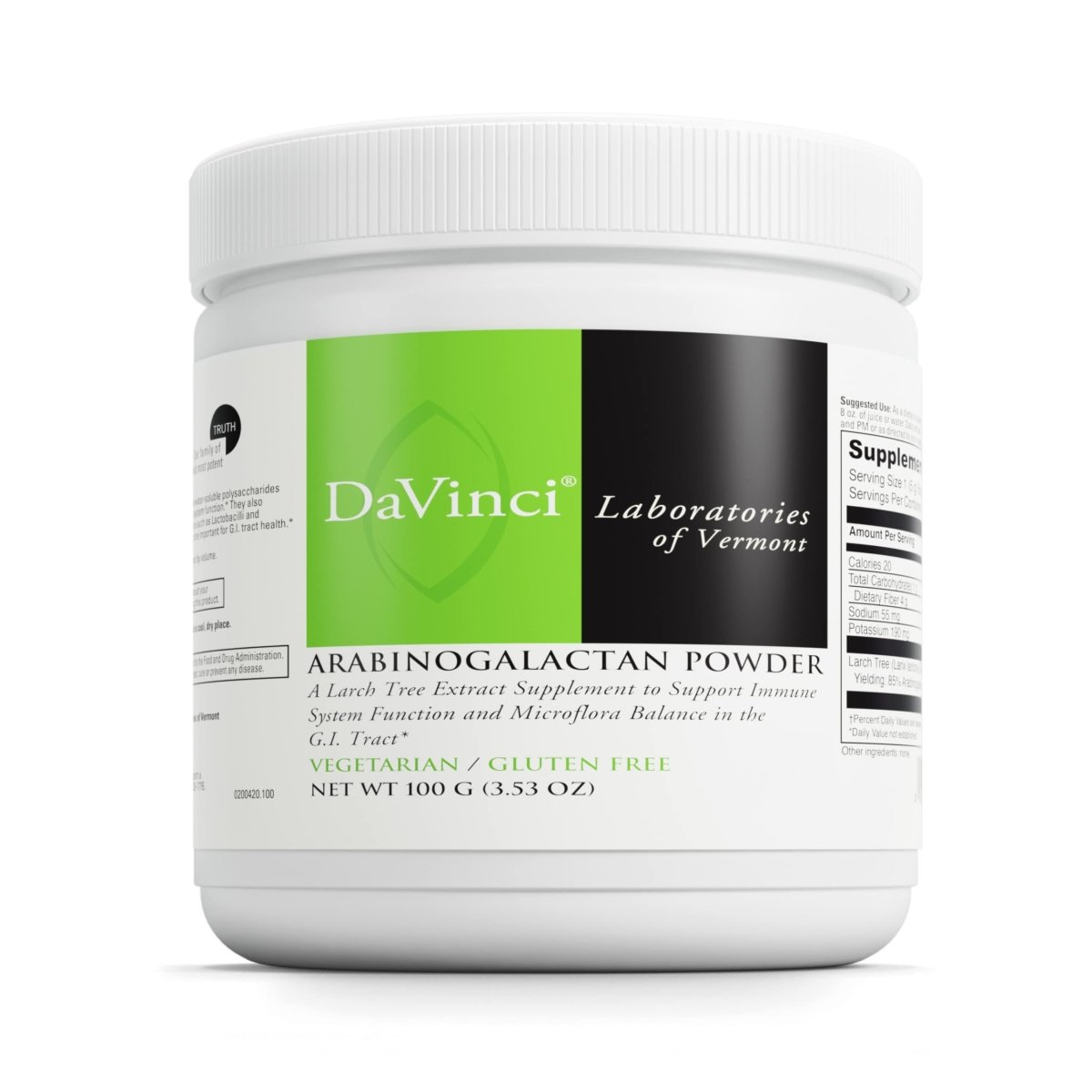DaVinci Labs Arabinogalactan Powder - Dietary Supplement to Support the Immune System, GI Health and Microflora Balance - With 5000mg of Larch Tree Extract per Scoop - Gluten-Free - Vegetarian - 100g
