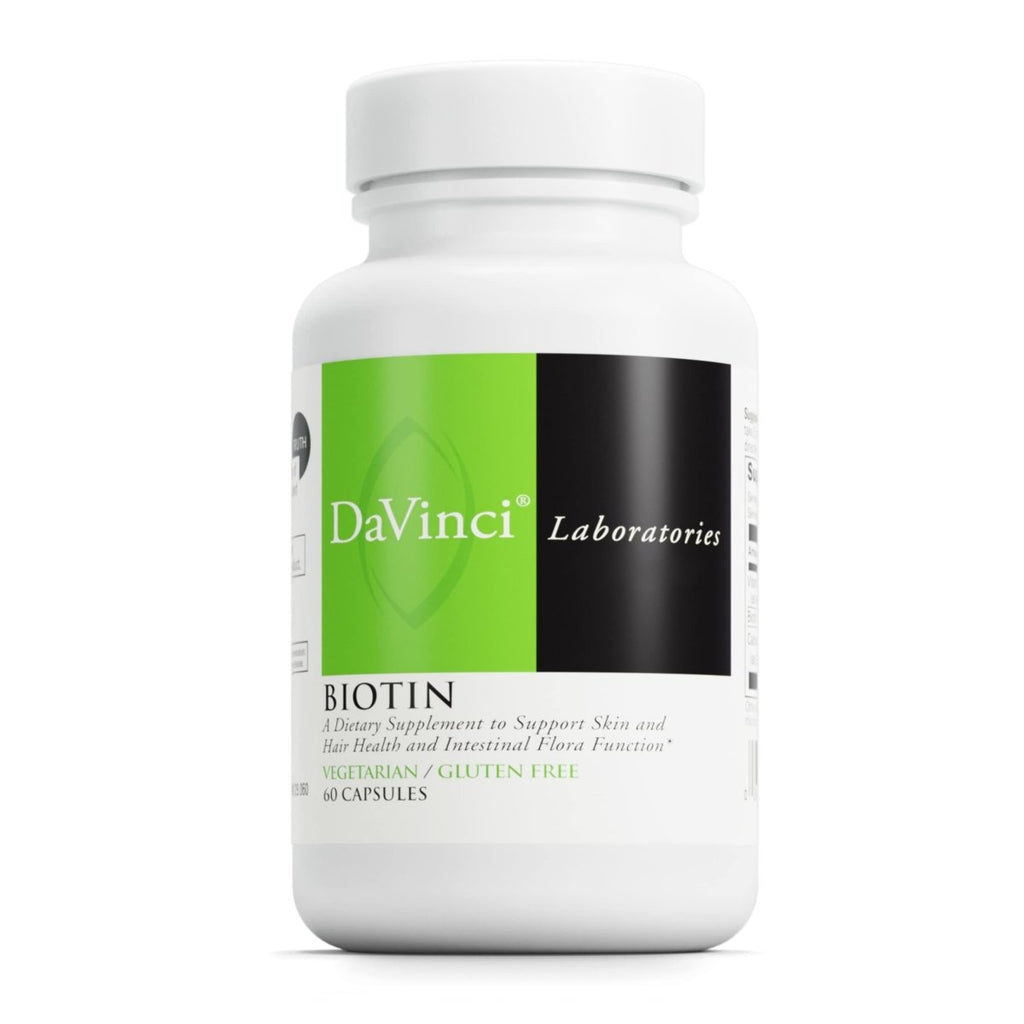 DAVINCI Labs Biotin - Supports Skin & Hair Health, Intestinal Flora Function* - Dietary Supplement with Vitamin C & Calcium as Ca Carbonate - Vegetarian - Gluten-Free - 60 Capsules