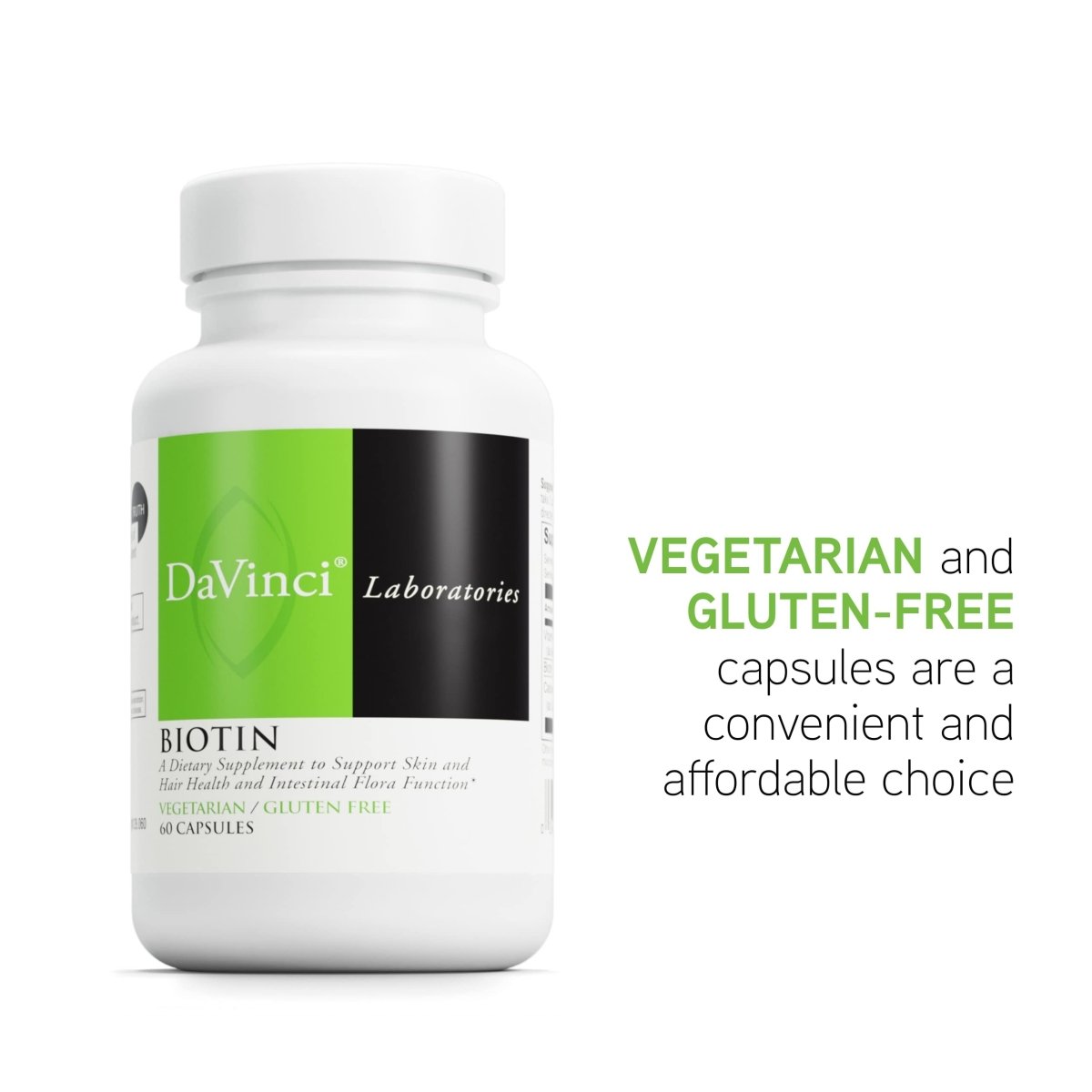 DAVINCI Labs Biotin - Supports Skin & Hair Health, Intestinal Flora Function* - Dietary Supplement with Vitamin C & Calcium as Ca Carbonate - Vegetarian - Gluten-Free - 60 Capsules