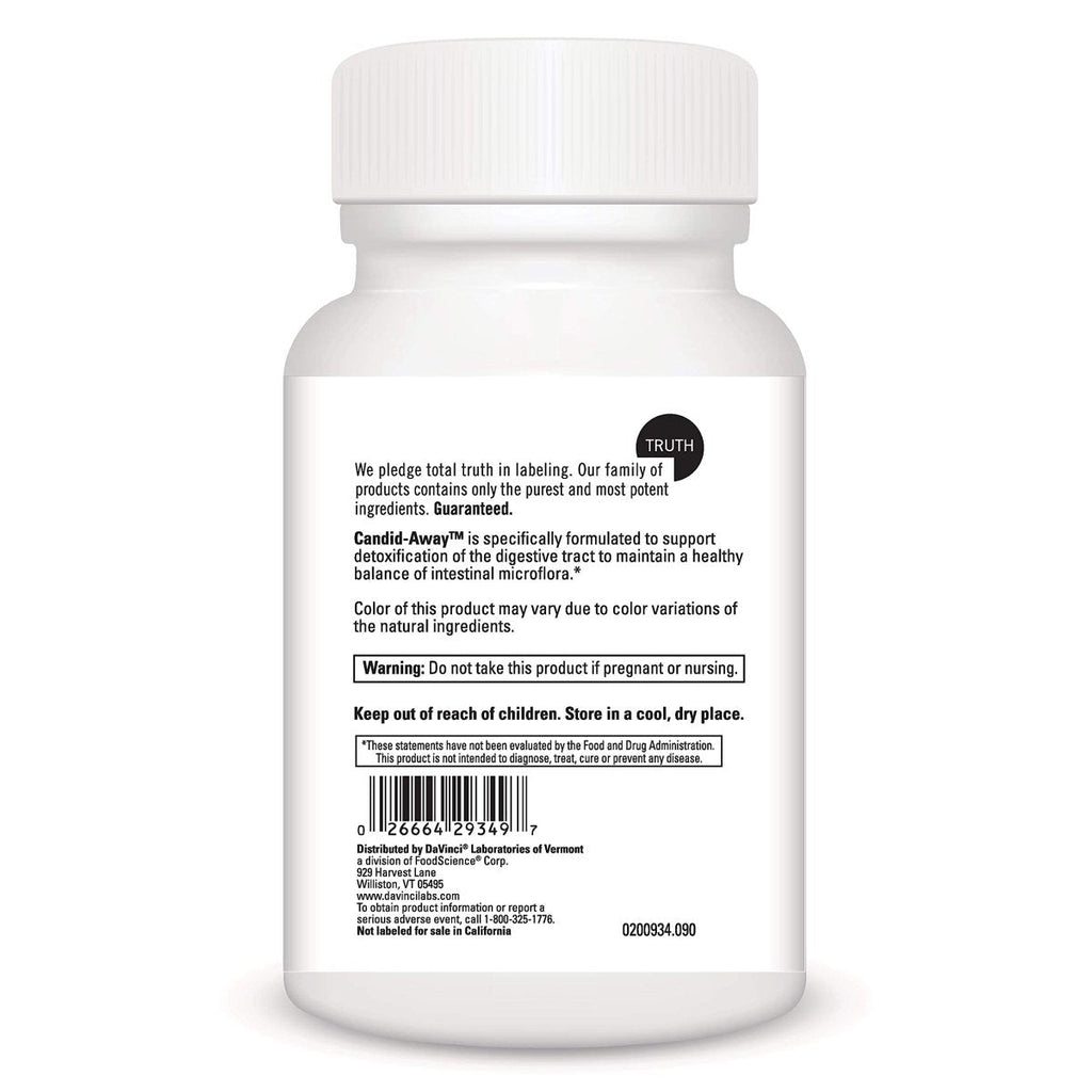 DAVINCI Labs Candid-Away - Dietary Supplement to Support Microflora Balance, Detox and a Healthy Gut - with Calcium, Magnesium, Cellulase, Betaine HCI, and More - Gluten-Free - 90 Vegetarian Capsules