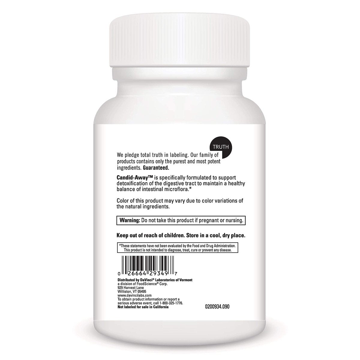 DAVINCI Labs Candid-Away - Dietary Supplement to Support Microflora Balance, Detox and a Healthy Gut - with Calcium, Magnesium, Cellulase, Betaine HCI, and More - Gluten-Free - 90 Vegetarian Capsules