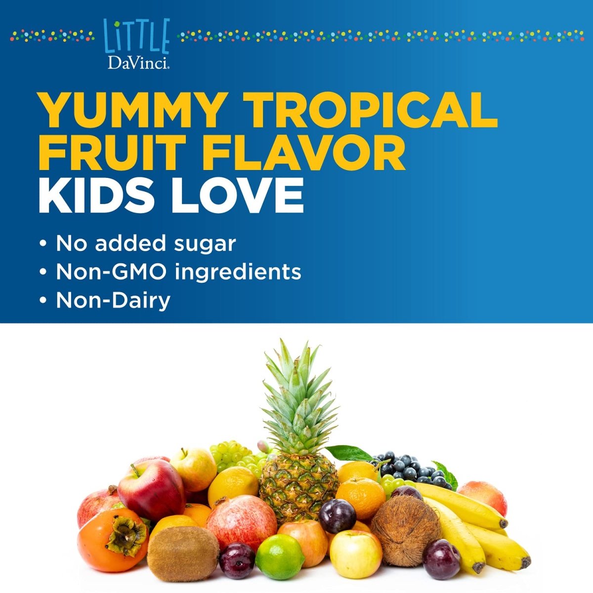 DAVINCI Labs Chewable Kidbiotic - Kids Probiotics to Support Digestion, a Healthy Gut, Brain Health and Immunity - with Probiotics, Amylase, and More - Tropical Fruit Flavor - 90 Chewable Tablets