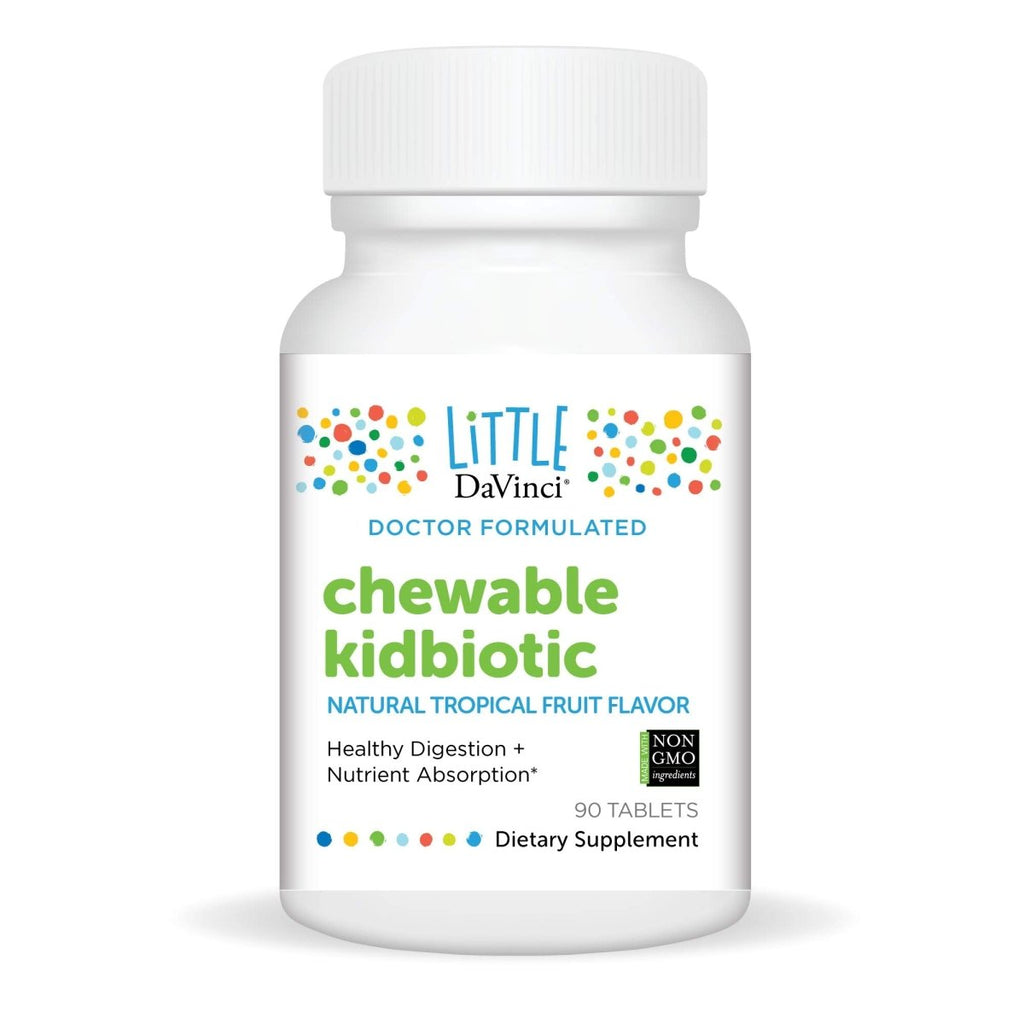 DAVINCI Labs Chewable Kidbiotic - Kids Probiotics to Support Digestion, a Healthy Gut, Brain Health and Immunity - with Probiotics, Amylase, and More - Tropical Fruit Flavor - 90 Chewable Tablets