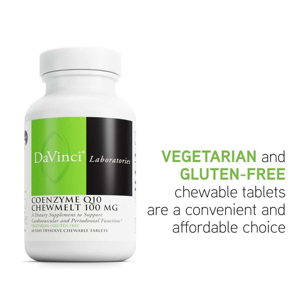 DaVinci Labs Coenzyme Q10 Chewmelt 100 mg - Supports Liver, Brain, Kidney, Cardiovascular & Periodontal Functions* - Dietary Supplement - Vegetarian - Gluten-Free - 60 Easy Chewable Tablets