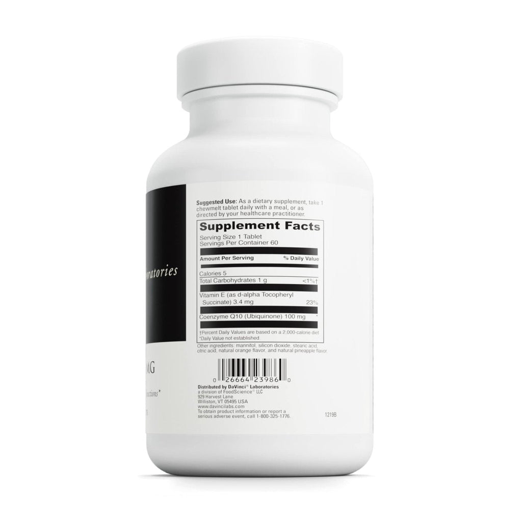 DaVinci Labs Coenzyme Q10 Chewmelt 100 mg - Supports Liver, Brain, Kidney, Cardiovascular & Periodontal Functions* - Dietary Supplement - Vegetarian - Gluten-Free - 60 Easy Chewable Tablets