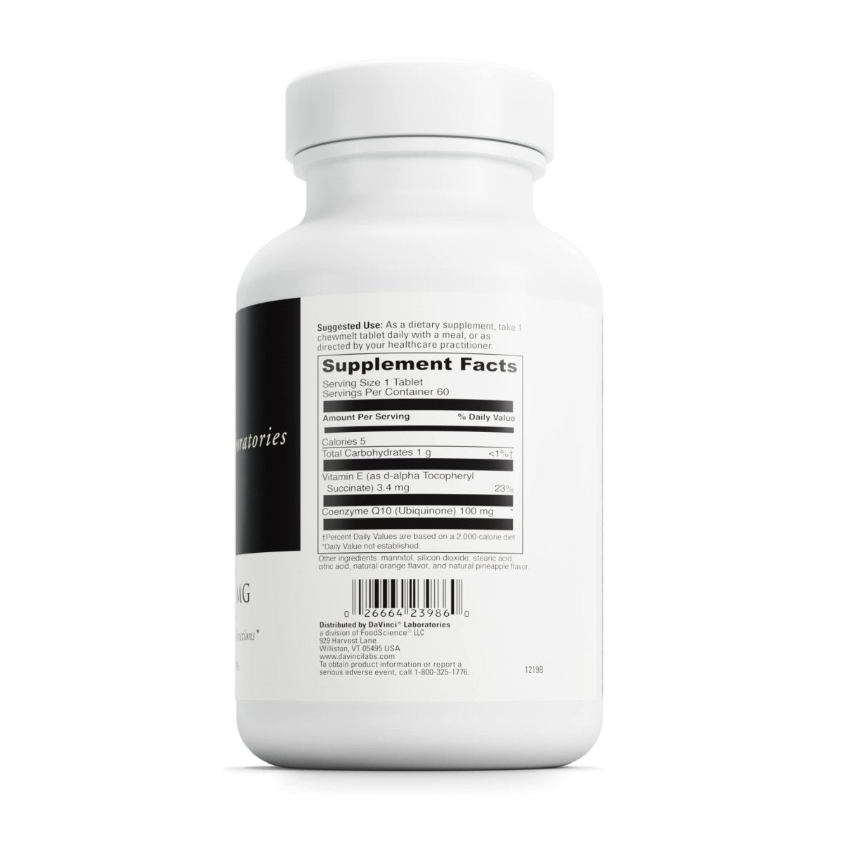 DaVinci Labs Coenzyme Q10 Chewmelt 100 mg - Supports Liver, Brain, Kidney, Cardiovascular & Periodontal Functions* - Dietary Supplement - Vegetarian - Gluten-Free - 60 Easy Chewable Tablets