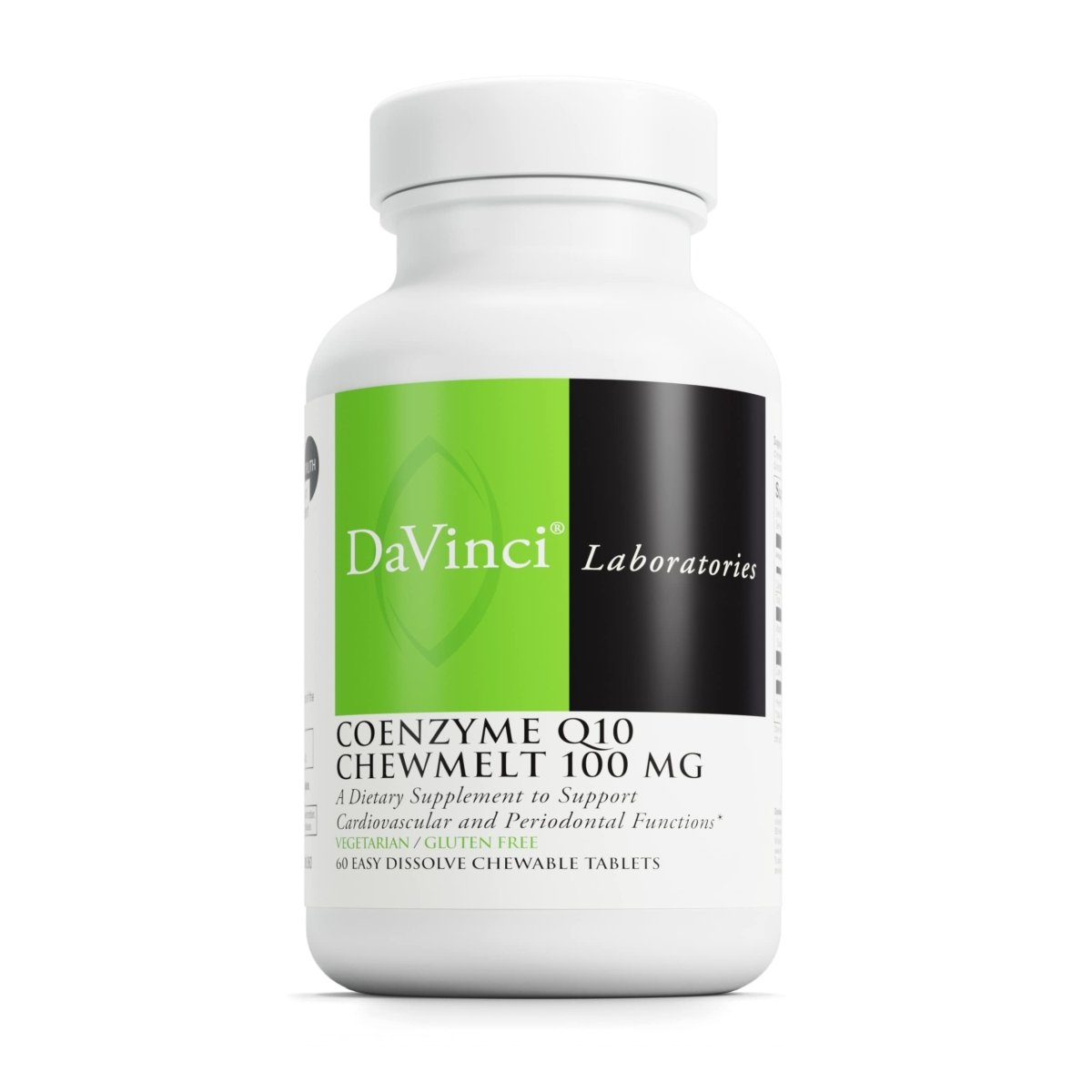 DaVinci Labs Coenzyme Q10 Chewmelt 100 mg - Supports Liver, Brain, Kidney, Cardiovascular & Periodontal Functions* - Dietary Supplement - Vegetarian - Gluten-Free - 60 Easy Chewable Tablets