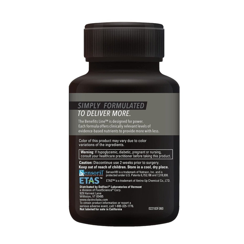 DaVinci Labs Cortisol Benefits - Dietary Supplement to Support Healthy Cortisol Levels and Adrenal Health - With Ashwagandha Extract, Rhodiola Rosea Root and More - Gluten-Free -60 Vegetarian Capsules