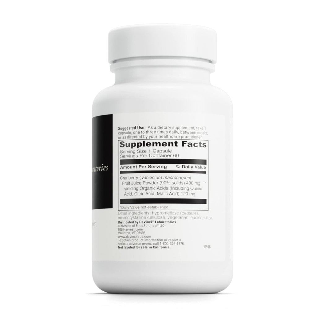 DAVINCI Labs Cranberry - Supports Urinary Tract Health* - Dietary Supplement with Citric Acid and Malic Acid from Cranberry Fruit Juice Powder - Vegetarian - Gluten-Free - 60 Cranberry Capsules