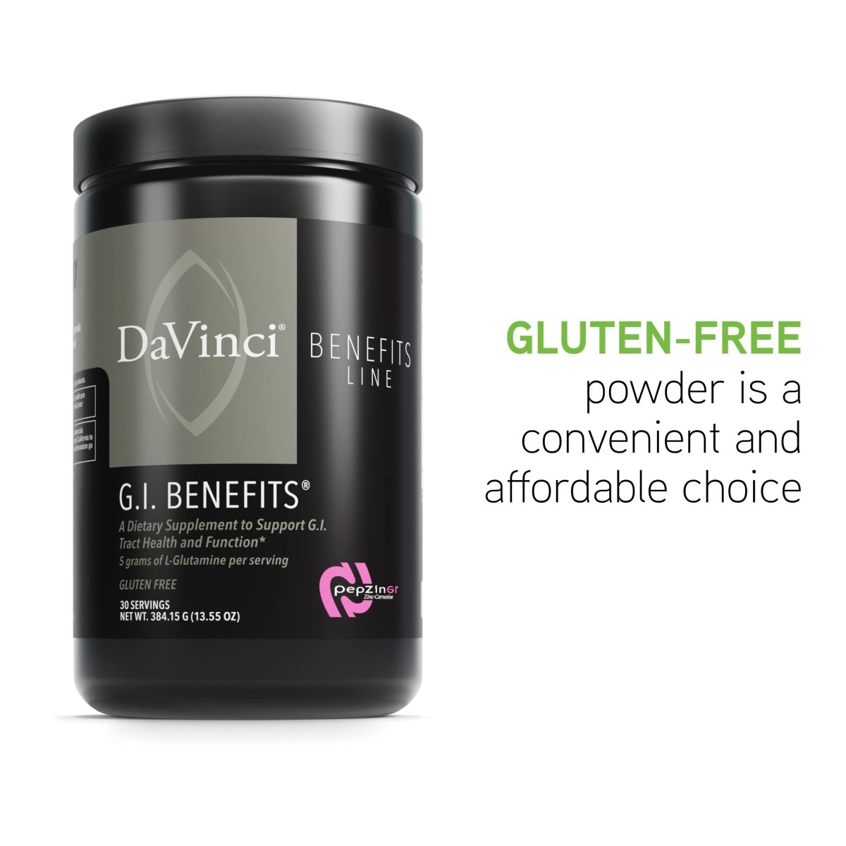 DAVINCI Labs GI Benefits - Dietary Supplement Powder Drink Mix - Support Gut Health, Immune System & Overall Wellness* - with Zinc, L-Carnosine, L-Glutamine, Aloe Vera & More - 384.15 g - 30 Servings