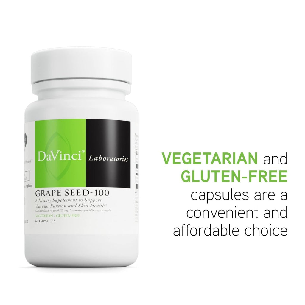 DaVinci Labs Grape Seed-100 - Dietary Supplement to Support Immune System, Vascular Function and Healthy Skin* - With 100 mg Grape Seed Extract per Serving - Gluten-Free - 60 Vegetarian Capsules