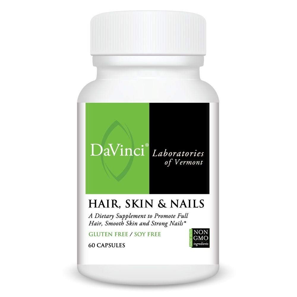 DaVinci Labs Hair, Skin & Nails - Dietary Supplement to Support Smooth, Healthy Skin, Strong Nails and Hair Health* - With Vitamin C and D3, Minerals, Biotin, Zinc and More - Gluten-Free - 60 Capsules