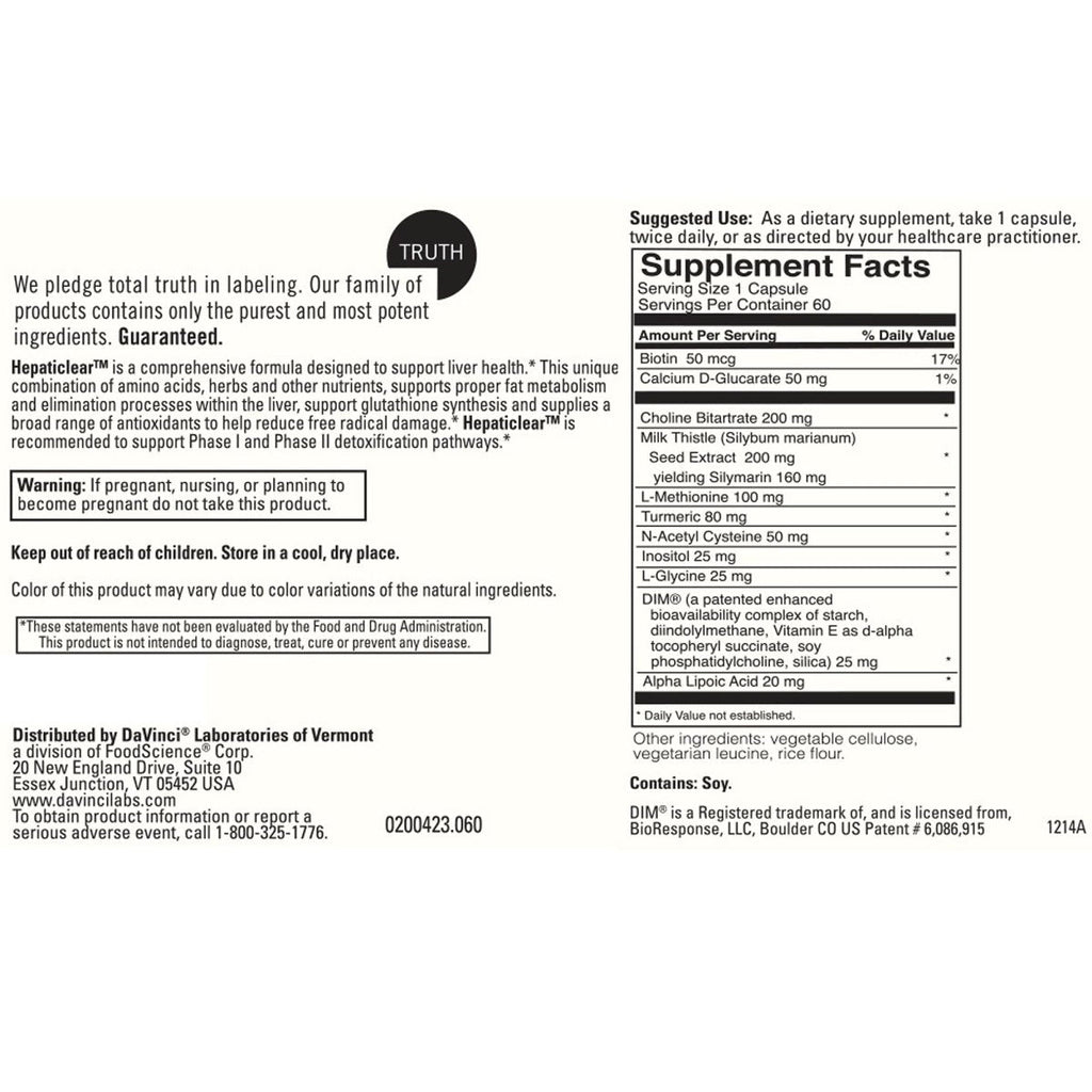 Davinci Labs Hepaticlear 60 Vcaps
