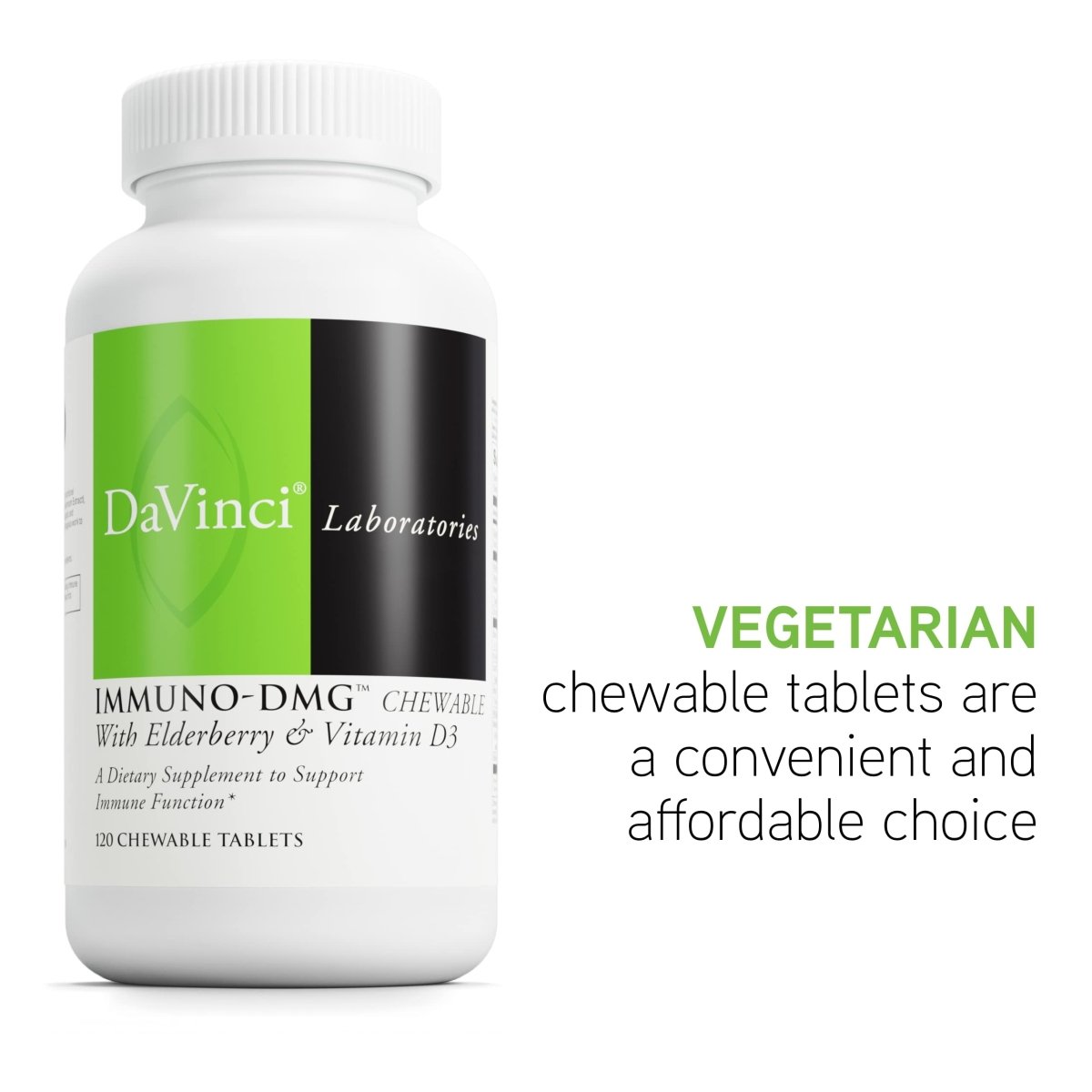 Davinci Labs Immuno-DMG Chewable with Elderberry and Vitamin D3 - Dietary Supplement to Support Cell and Immune Health* - with Vitamin C, D3, E, Black Elderberry, DMG and More - 120 Chewable Tablets