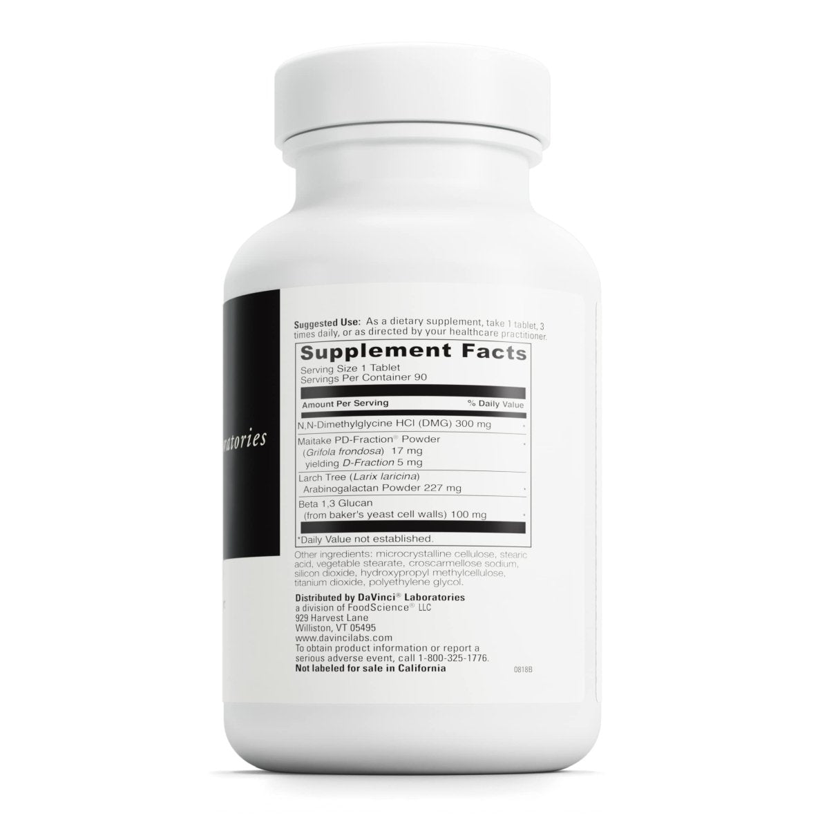 DaVinci Labs Immuno-DMG - Dietary Supplement to Balance and Support Immune System Functions* - With DMG, Maitake Powder, Larch Tree and Beta Glucan - Gluten-Free - 90 Vegetarian Tablets