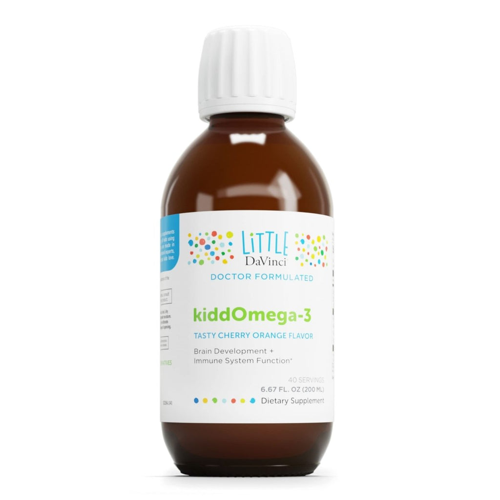 DAVINCI Labs kiddOmega-3 - Liquid Omega-3 Supplement for Kids - for Immune System, Focus and Brain Support* - with Monk Fruit, DHA, EPA and More - Cherry Orange Flavor - 200mL