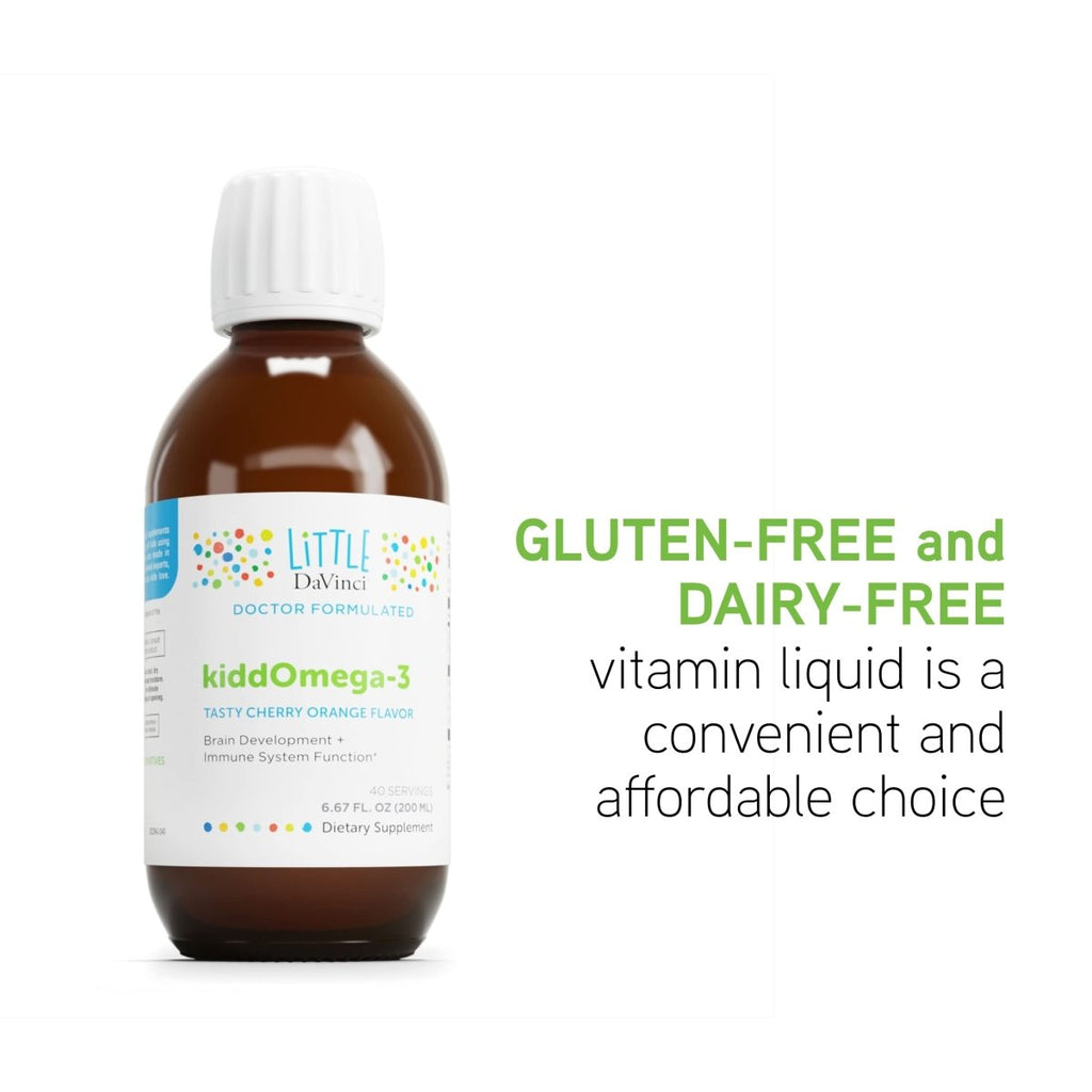 DAVINCI Labs kiddOmega-3 - Liquid Omega-3 Supplement for Kids - for Immune System, Focus and Brain Support* - with Monk Fruit, DHA, EPA and More - Cherry Orange Flavor - 200mL