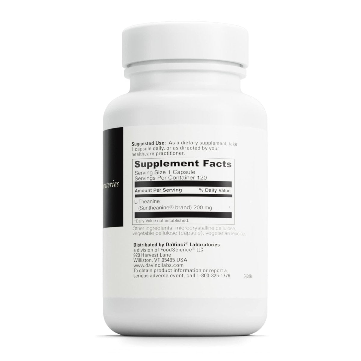 DAVINCI Labs L-Theanine - Dietary Supplement to Help with Concentration, Focus, Relaxation and Irritability* - with 200 mg L-Theanine per Serving - 120 Vegetarian Capsules