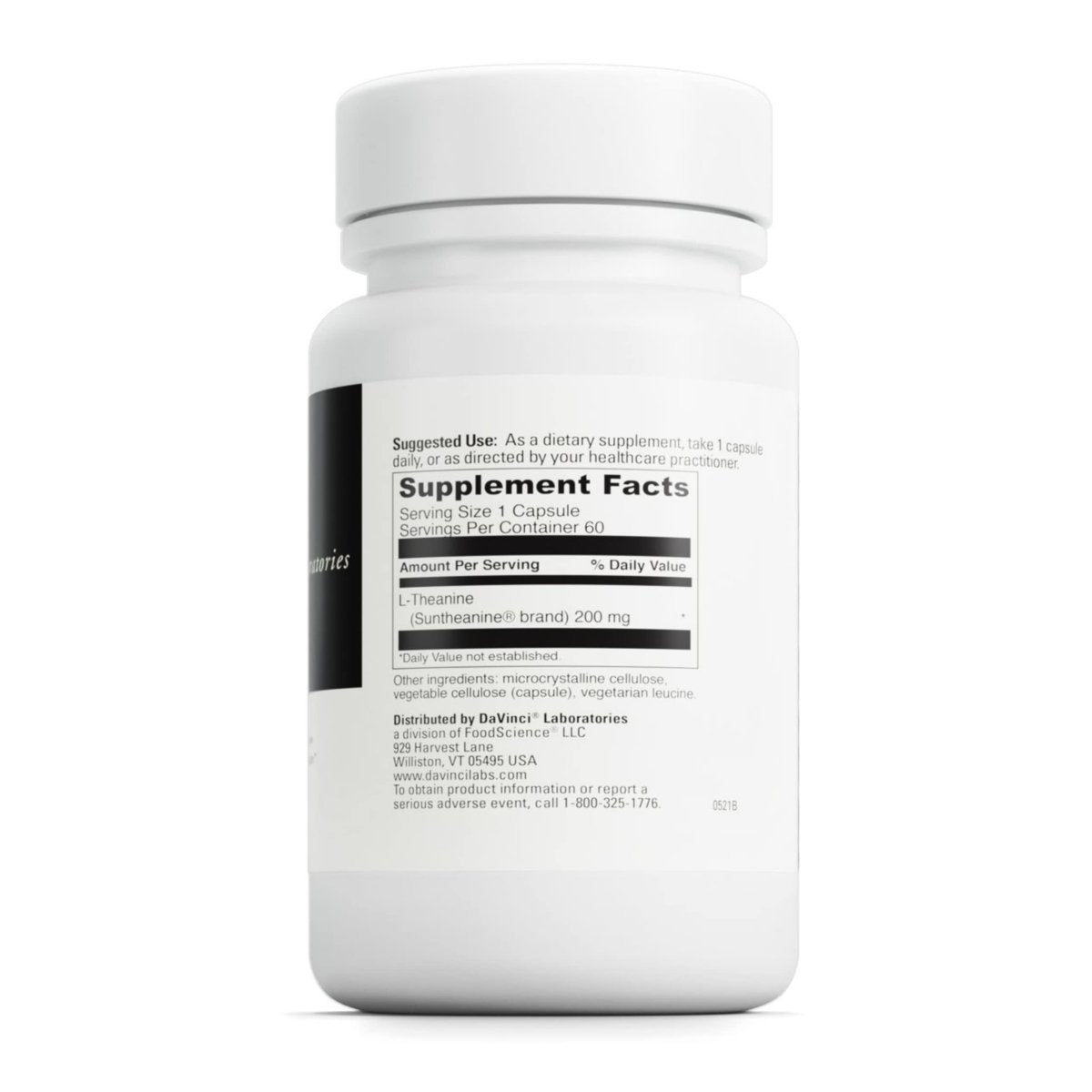DAVINCI Labs L-Theanine - Dietary Supplement to Help with Concentration, Focus, Relaxation and Irritability* - with 200 mg L-Theanine per Serving - 60 Vegetarian Capsules