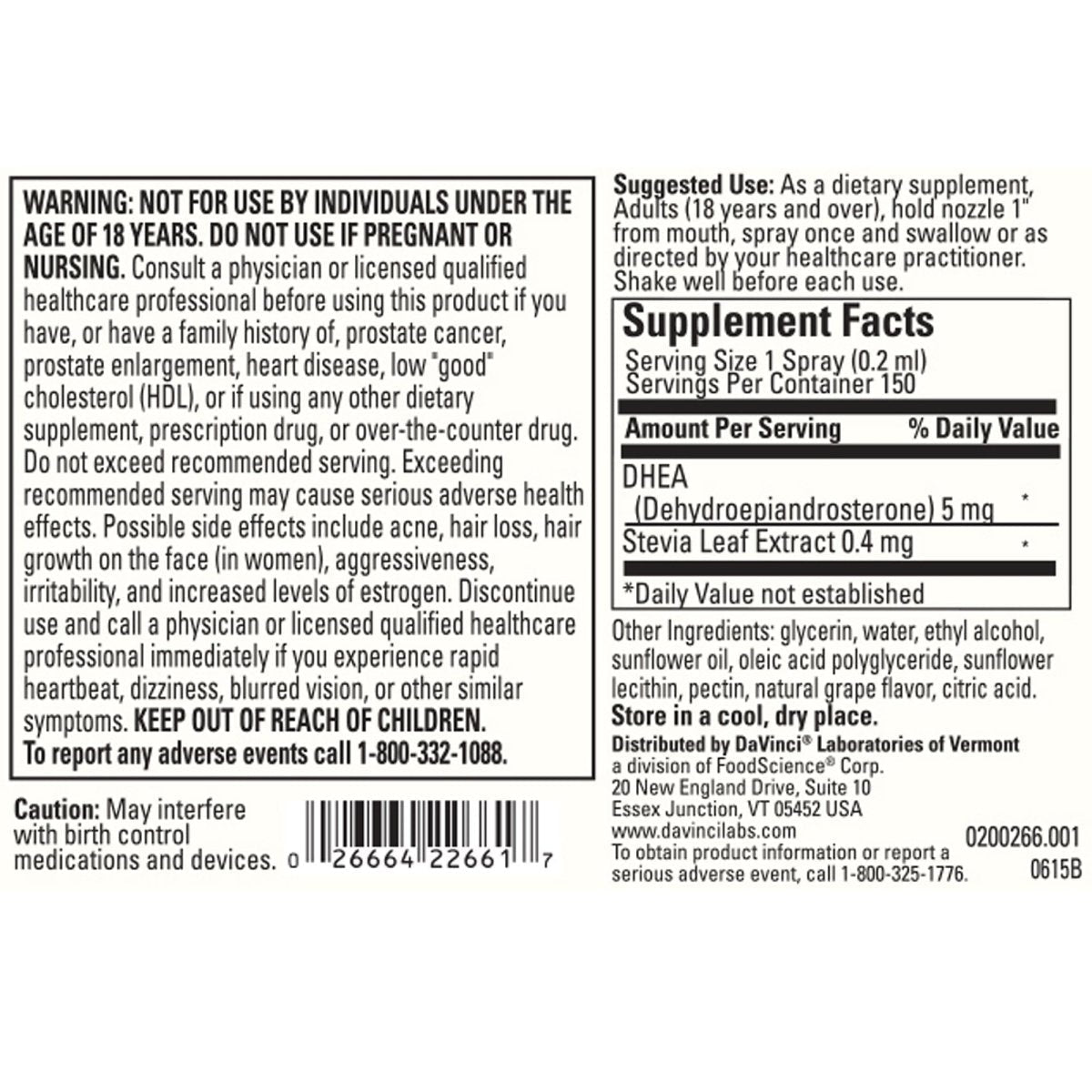 DaVinci Labs Liposomal DHEA - 1 oz