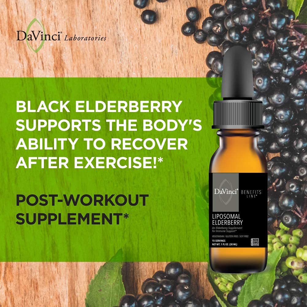DAVINCI Labs Liposomal Elderberry - Immune Support Supplement for Healthy Lungs, Throat and Sinus* - with ElderCraft European Black Elderberry Extract - Gluten-Free - Vegetarian - 30 ml, 15 Servings