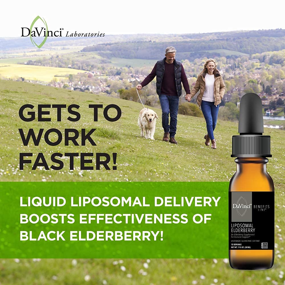 DAVINCI Labs Liposomal Elderberry - Immune Support Supplement for Healthy Lungs, Throat and Sinus* - with ElderCraft European Black Elderberry Extract - Gluten-Free - Vegetarian - 30 ml, 15 Servings