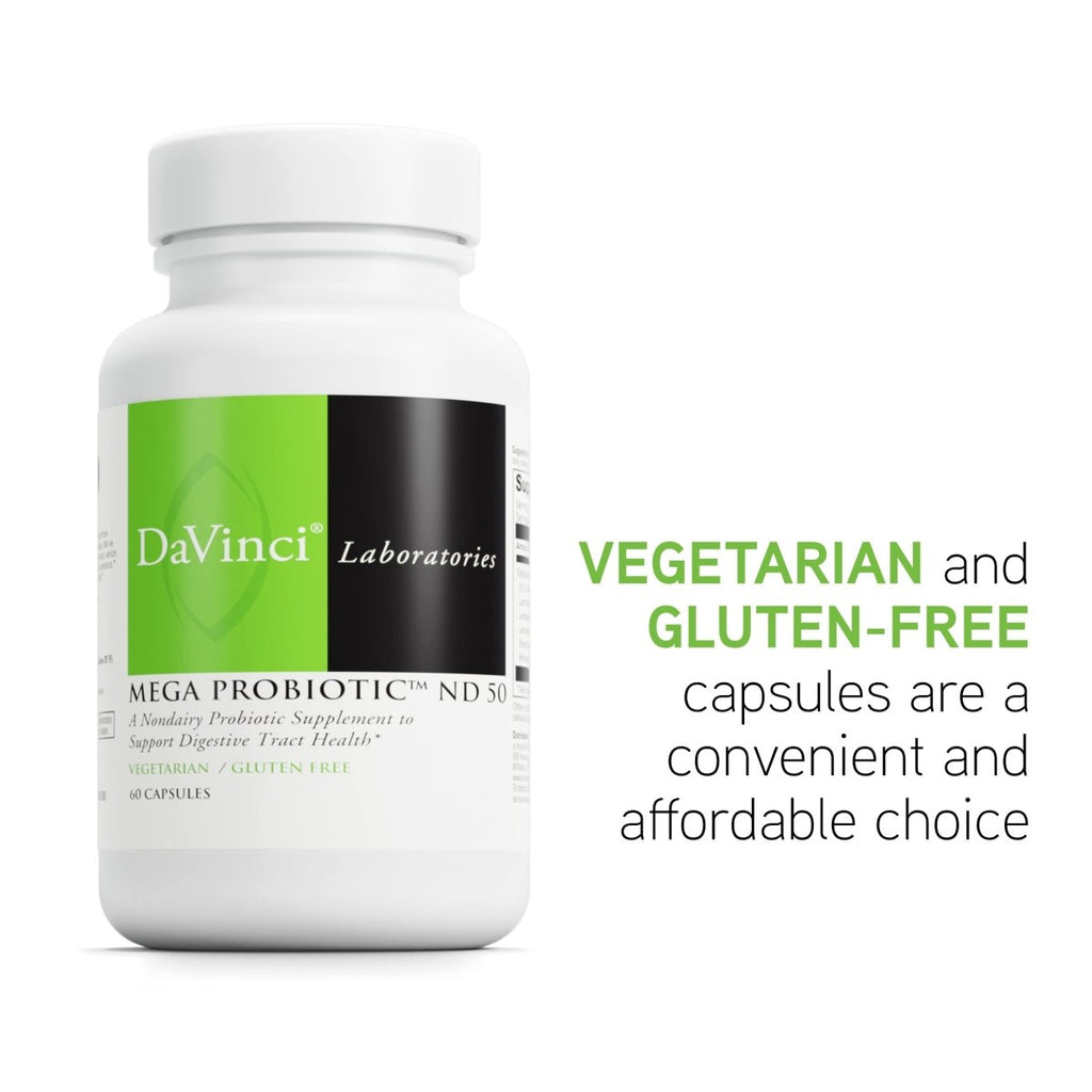 DaVinci Labs Mega Probiotic ND 50 - Non-Dairy Probiotic Supplement with Prebiotic to Support Digestive Health and Immune System - With Nondairy Probiotic Complex - Gluten-Free - 60 Vegetarian Capsules