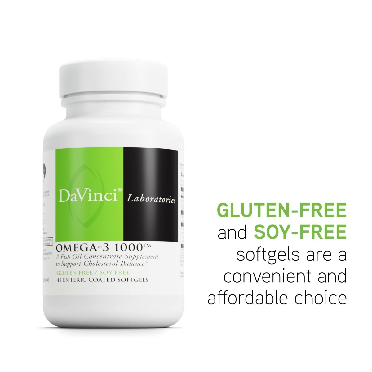 DaVinci Labs Omega-3 1000 - Dietary Supplement to Maintain Already Normal Cholesterol Levels and Support Immune System, Healthy Hair and Skin* - Gluten-Free - 45 Enteric Coated Softgels