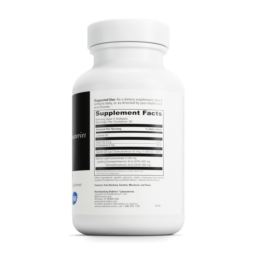DAVINCI Labs Omega 3 HP-D - Dietary Supplement to Support Immune System, Healthy Joints and Cardiovascular and Skin Health* - with Vitamin D3 and More - Gluten-Free - 60 Softgels
