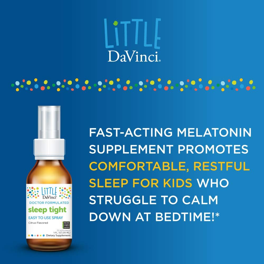 DaVinci Labs Sleep Tight - Kids Melatonin Supplement to Support Restful Sleep, Focus, Cognitive Health and Social and Verbal Skills* - with 3mg Melatonin - Citrus Flavor - 30ml, 75 Servings