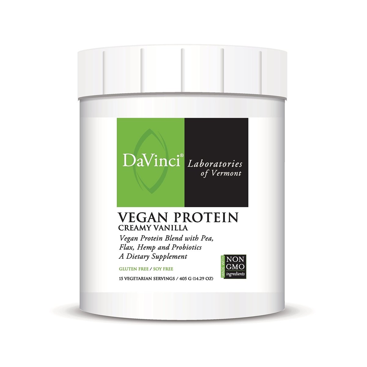 DAVINCI Labs Vegan Protein - Protein Powder Supplement for Weight Support, Muscle and Tissue Repair* - with Pea, Flax Seed, and More - Creamy Vanilla Flavor - Soy and Gluten-Free - 447g, 15 Servings