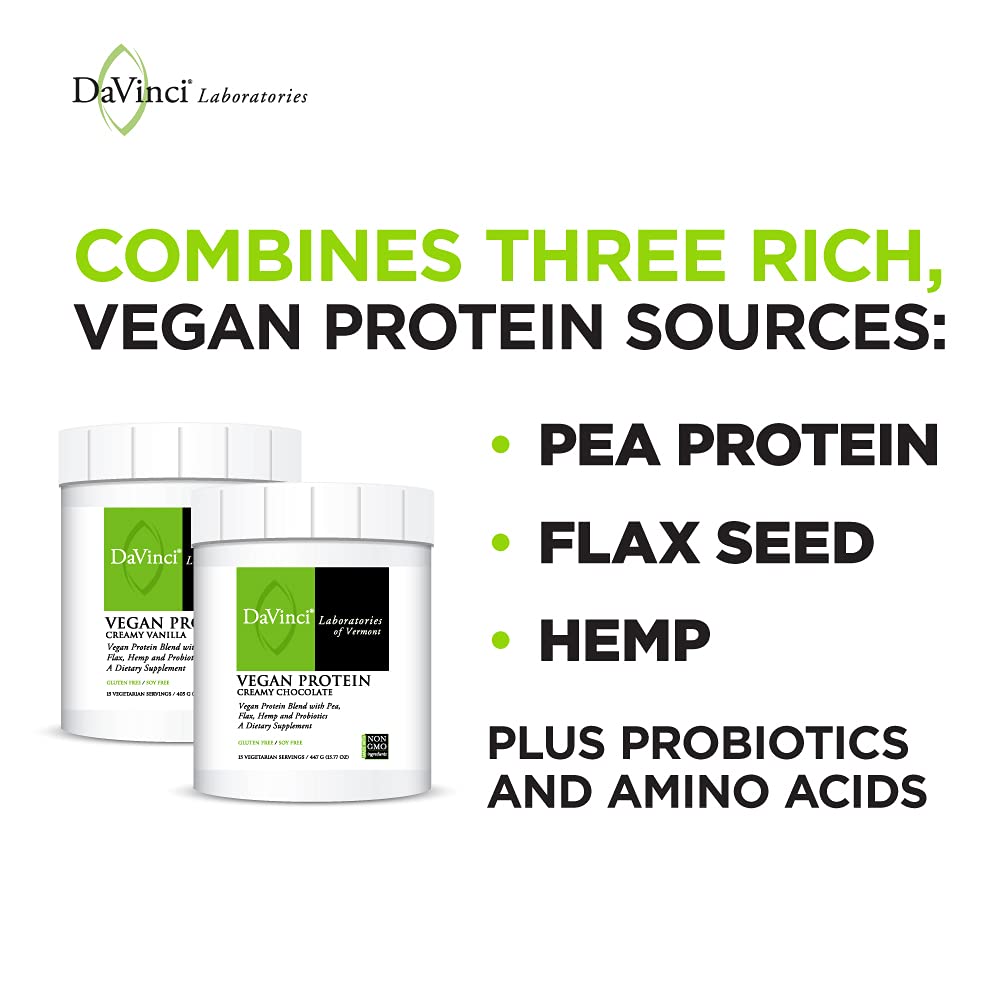 DAVINCI Labs Vegan Protein - Protein Powder Supplement for Weight Support, Muscle and Tissue Repair* - with Pea, Flax Seed, and More - Creamy Vanilla Flavor - Soy and Gluten-Free - 447g, 15 Servings