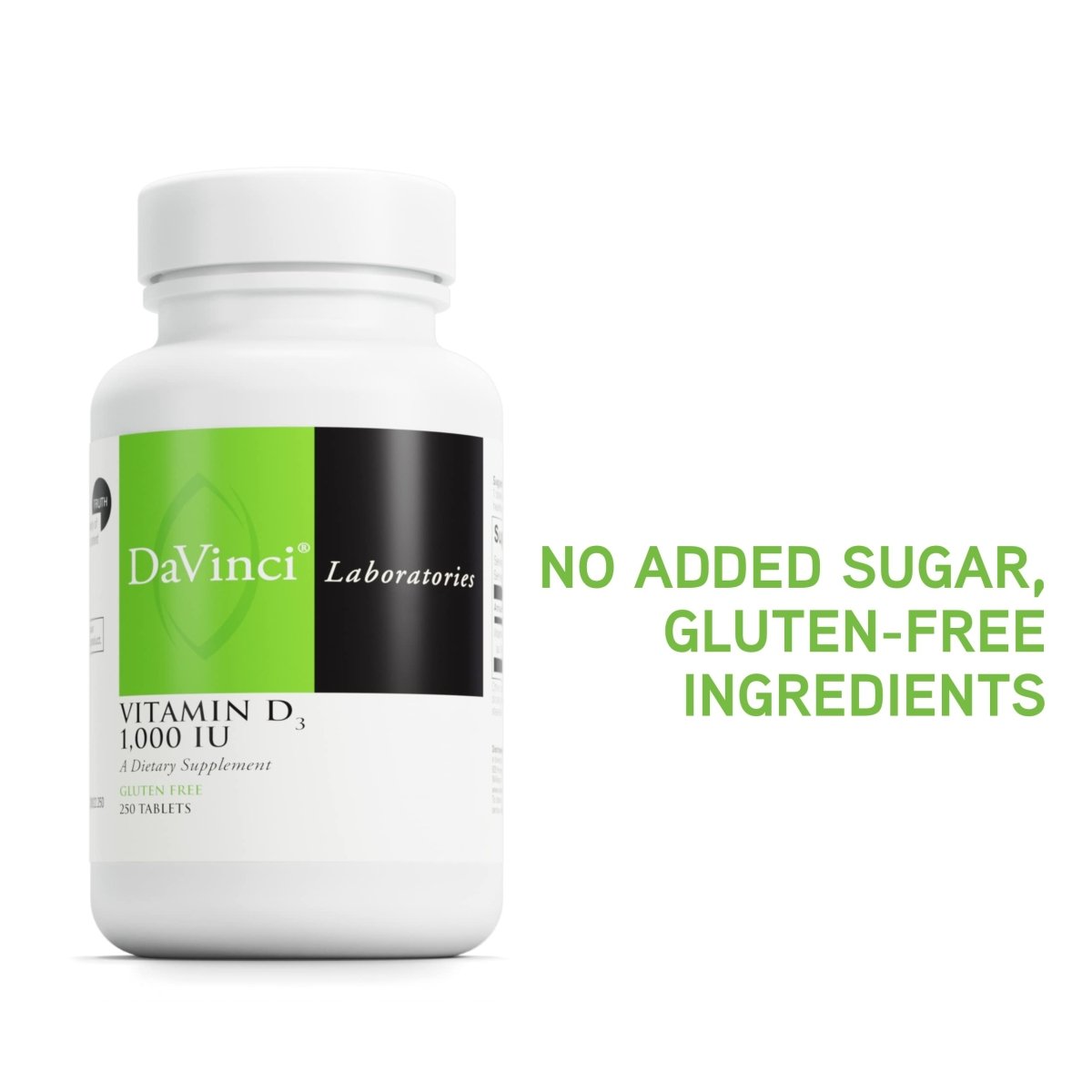 DaVinci Labs Vitamin D3 1000 IU - Dietary Supplement to Support Healthy Teeth and Bones, Cardiovascular Function and Immune Health - With 1000 IU per Serving - Gluten-Free - 250 Tablets