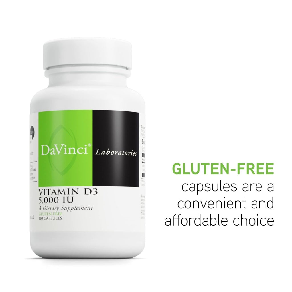 DAVINCI Labs Vitamin D3 5000 IU - Dietary Supplement to Support Healthy Teeth and Bones, Cardiovascular Function, and Immune Health* - with 5000 IU per Serving - Gluten-Free - 120 Capsules
