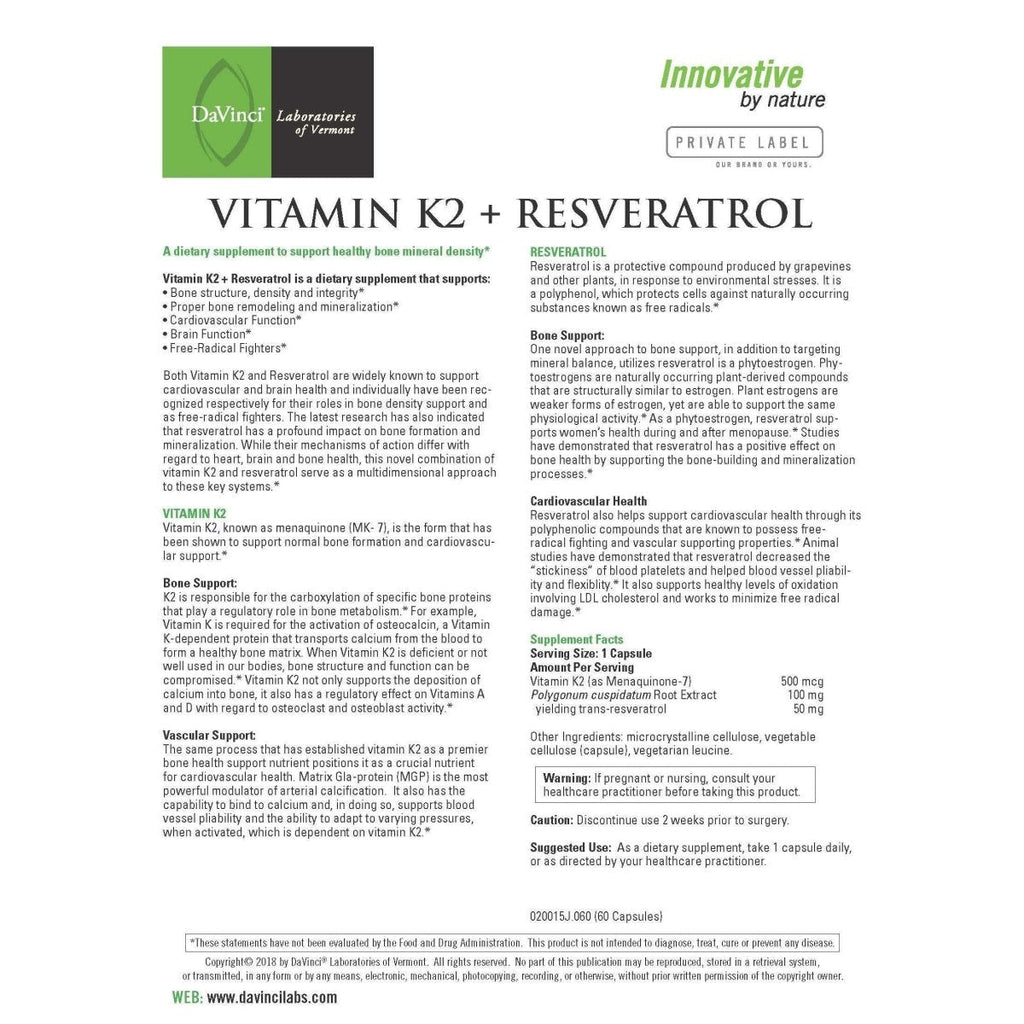 Davinci Labs - Vitamin K2 + Resveratrol, 60 Capsules