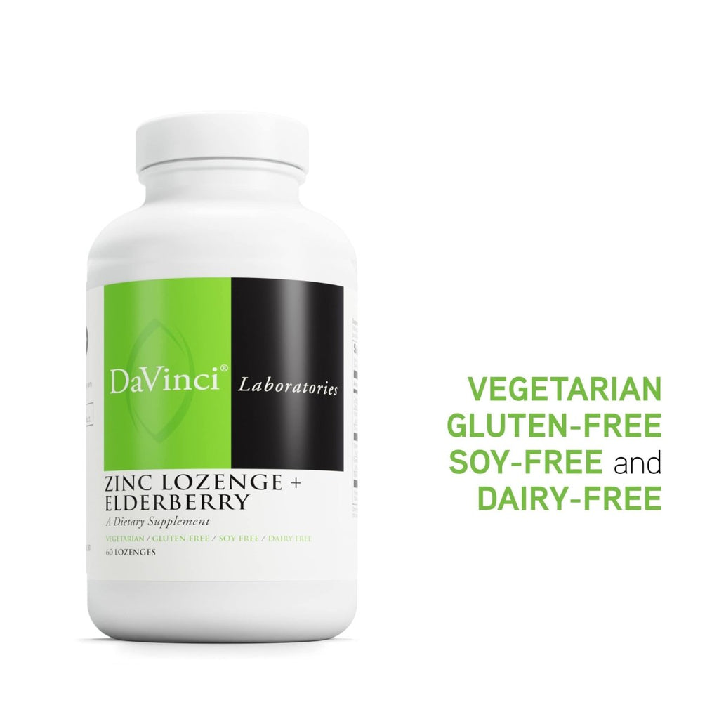 DAVINCI Labs Zinc Lozenge + Elderberry - Zinc Supplement to Support The Immune System, Healthy Lungs and Throat Tissues* - with Vitamin D3, Zinc, Elderberry and More - Lemon Flavor - 60 Lozenges
