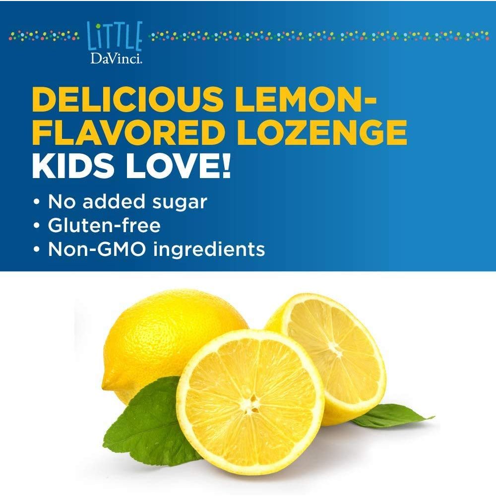 DAVINCI Little Immuni-z + Elderberry - Kids Zinc Lozenge to Support Immune Health, Healthy Lungs and Throat Tissue* - with Vitamin D3, Zinc, Elderberry and More - Lemon Flavor - 60 Lozenges