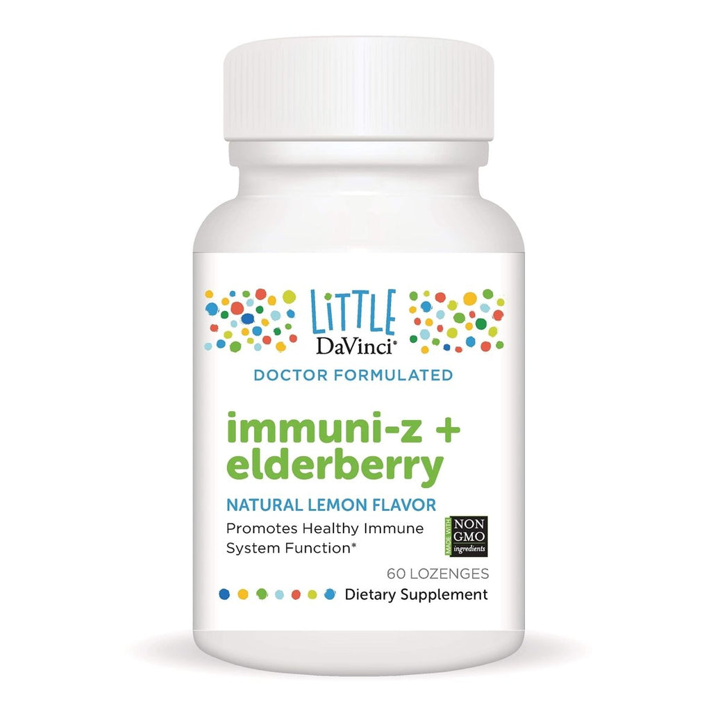 DAVINCI Little Immuni-z + Elderberry - Kids Zinc Lozenge to Support Immune Health, Healthy Lungs and Throat Tissue* - with Vitamin D3, Zinc, Elderberry and More - Lemon Flavor - 60 Lozenges