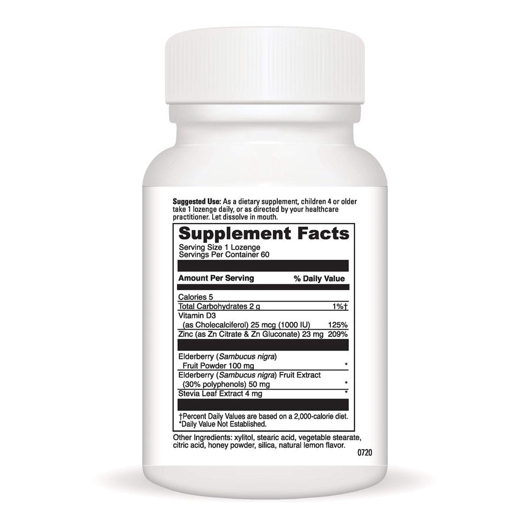 DAVINCI Little Immuni-z + Elderberry - Kids Zinc Lozenge to Support Immune Health, Healthy Lungs and Throat Tissue* - with Vitamin D3, Zinc, Elderberry and More - Lemon Flavor - 60 Lozenges