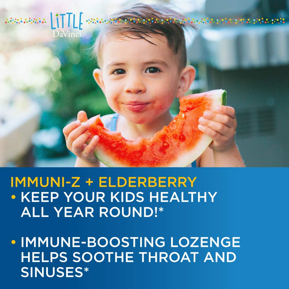 DAVINCI Little Immuni-z + Elderberry - Kids Zinc Lozenge to Support Immune Health, Healthy Lungs and Throat Tissue* - with Vitamin D3, Zinc, Elderberry and More - Lemon Flavor - 60 Lozenges