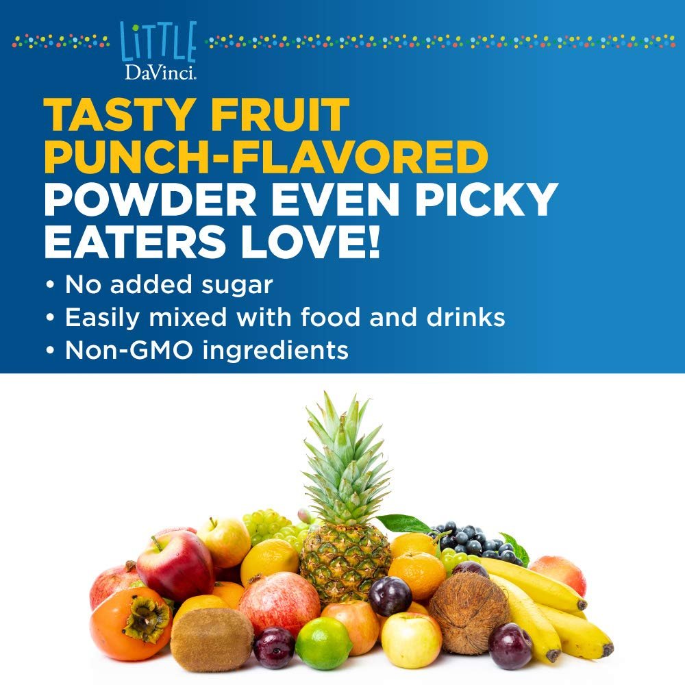 DAVINCI Little Mightiest Vite with Probiotics and Prebiotics - Supports Immune System, Gut Health and Healthy Brain* - with Vitamin C, A, D3, E, and More - Fruit Punch Flavor - 42 g, 30 Servings