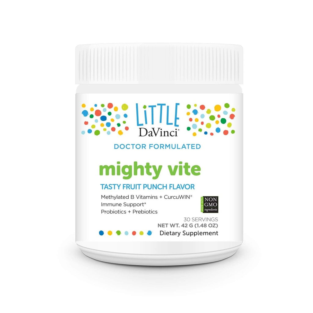 DAVINCI Little Mightiest Vite with Probiotics and Prebiotics - Supports Immune System, Gut Health and Healthy Brain* - with Vitamin C, A, D3, E, and More - Fruit Punch Flavor - 42 g, 30 Servings