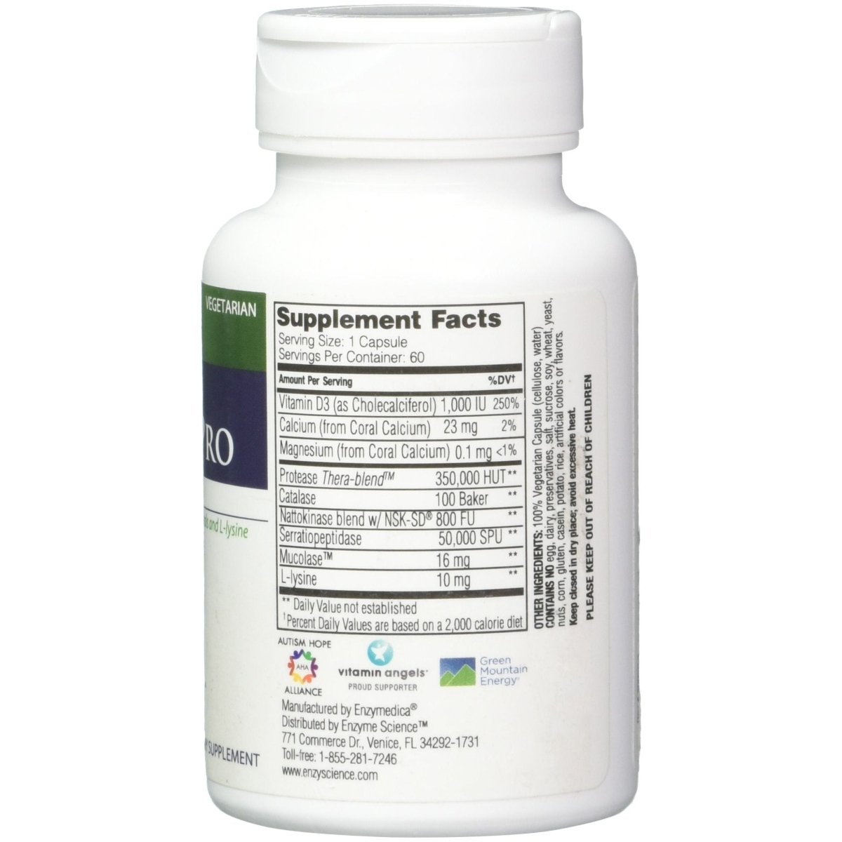 Enzyme Science Enzyme Defense Pro, 60 Capsules?Immunity Support Supplement ? Formulated with Vitamin D3, L-Lysine, Calcium, and Protease?Enzyme Digestion Support ?Immune System