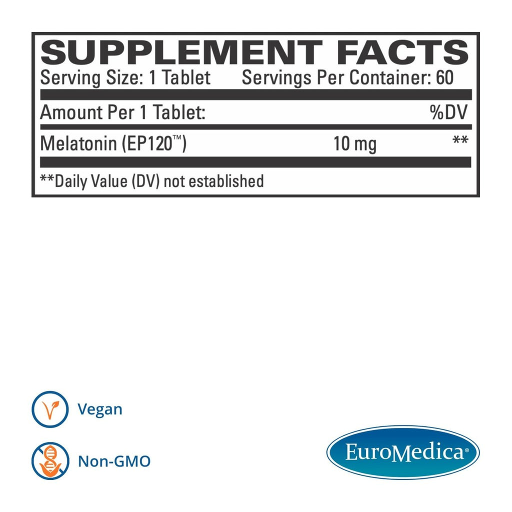 Euromedica Melatonin 10mg - 60 Sustained Release Tablets - Supports Rest, Immune Function & Cellular Health - Non-GMO, Vegan, Gluten Free - 60 Servings