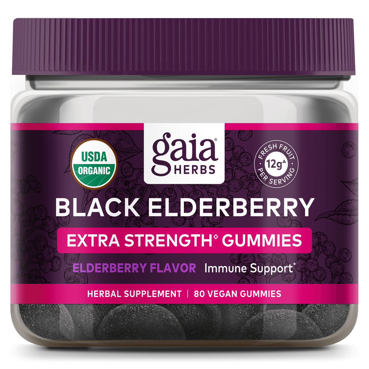 Gaia Black Elderberry Adult Gummies 80 Count