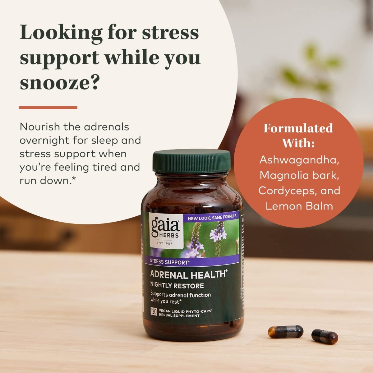 Gaia Herbs Adrenal Health Nightly Restore -  120 Vegan Liquid Phyto-Capsules (60 Servings)