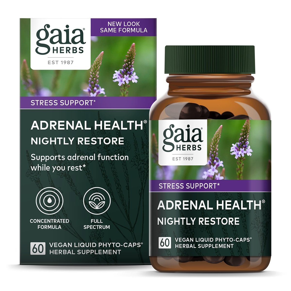 Gaia Herbs Adrenal Health Nightly Restore - Herbal Supplement with Ashwagandha, Magnolia Bark, Cordyceps, Lemon Balm, and More - 60 Vegan Liquid Phyto-Capsules (30 Servings)