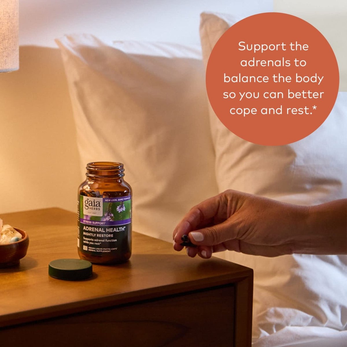Gaia Herbs Adrenal Health Nightly Restore - Herbal Supplement with Ashwagandha, Magnolia Bark, Cordyceps, Lemon Balm, and More - 60 Vegan Liquid Phyto-Capsules (30 Servings)