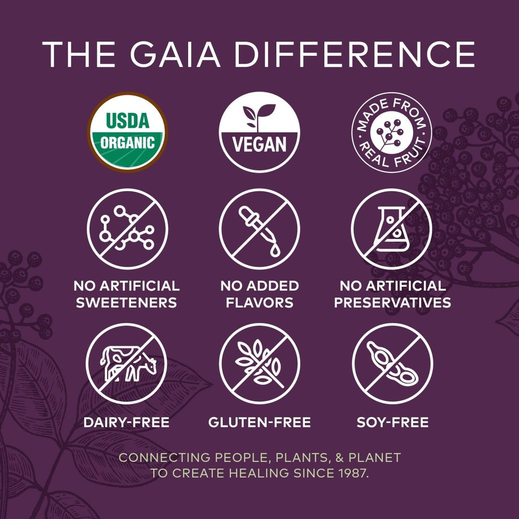 Gaia Herbs, Adult Daily Gummies, Organic, Vegan, Sambucus Black Elderberry Supplement for Daily Immune and Antioxidant Support, 40 Count (Pack of 1)